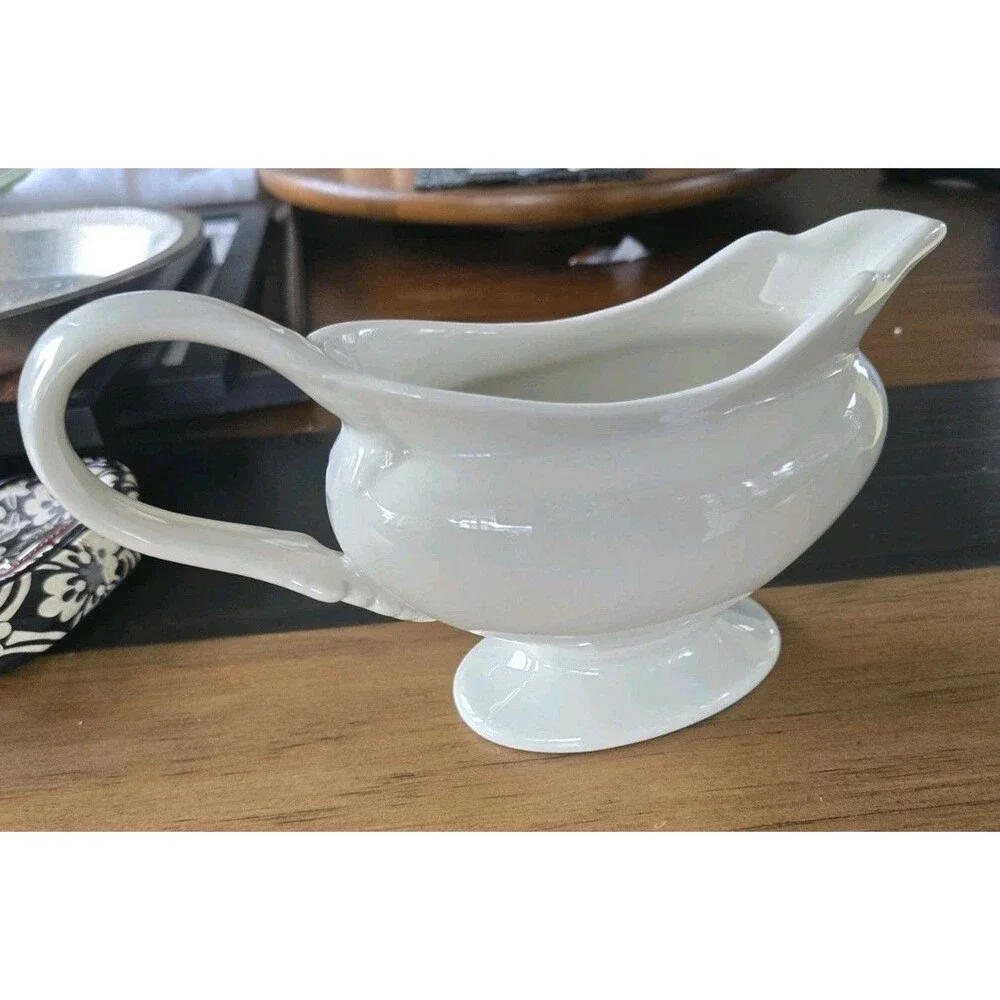 Pottery Barn classic white footed gravy boat signature everyday dining